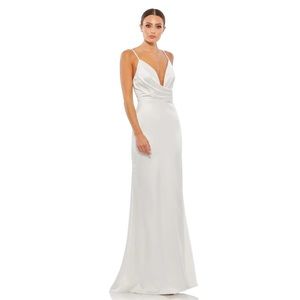 Ieena for Mac Duggal Plunging Faux Wrap Sleeveless Evening Gown
